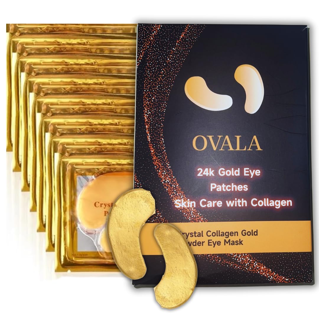 OVALA Under Eye Patches (16 Pairs) - 24K Gold Eye Patches for Puffy Eyes, Dark Circles, Eye Bags and Wrinkles, Collagen Skin Care Products, Beauty