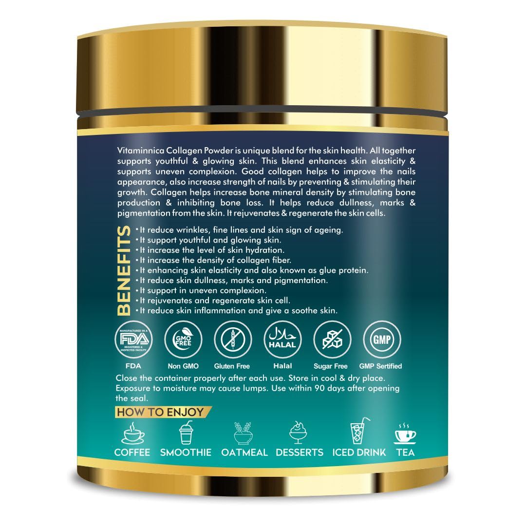 Vitaminnica Because your Health Matters Vitaminnica Vita Beauty Collagen Powder | Type I & III Collagen with Hyaluronic Acid, Biotin, Zinc, & Vitamin C | Supports Skin, Hair, Nails & Joints | 30 Servings (Mango)