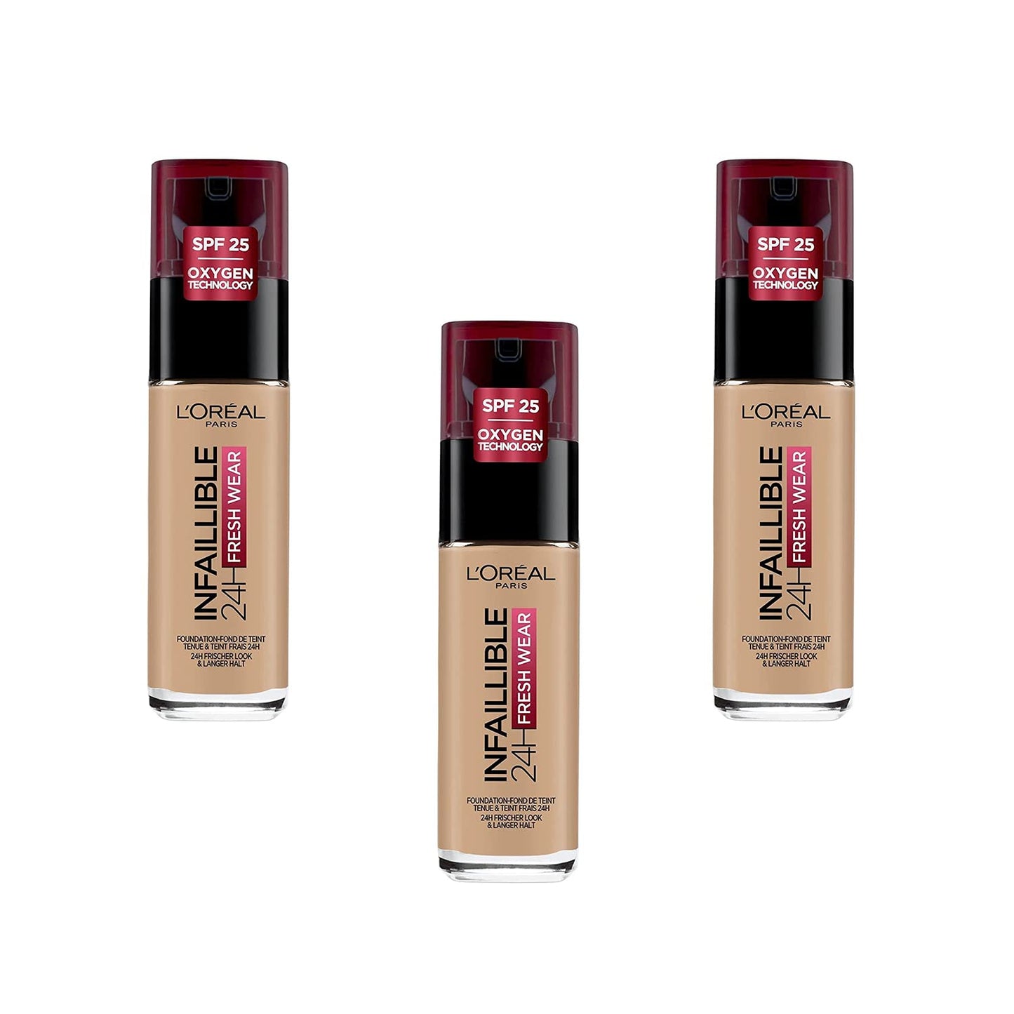 L'Oreal L'Oréal Paris Infallible 24hr Fresh Wear Liquid Foundation - 220 Sand, Pack of 3 (3 x 30 ml)