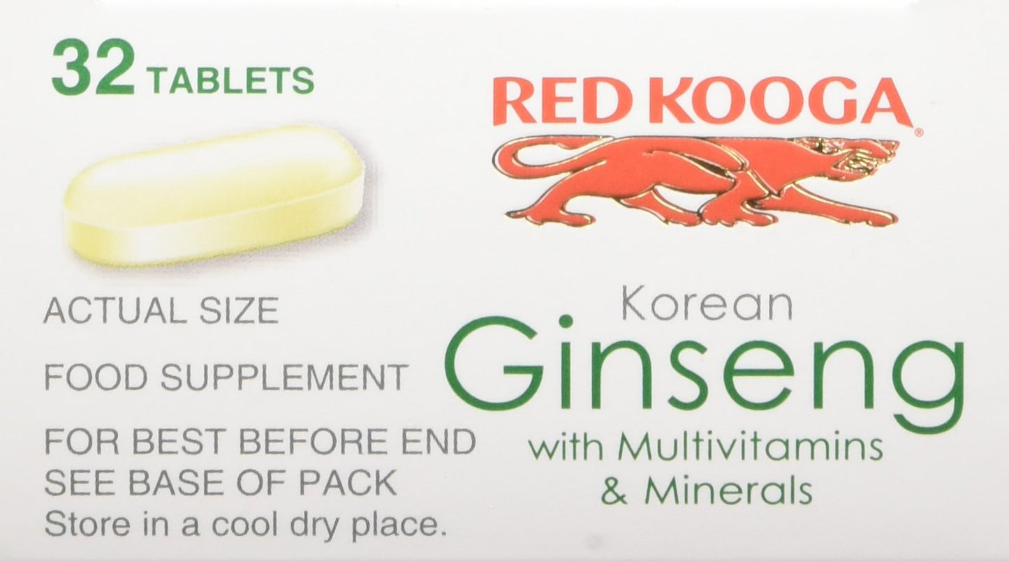 Red Kooga Korean Ginseng and Ginkgo Biloba, Promotes Vitality and Maintains Mental Alertness, Pack of 32 Tablets