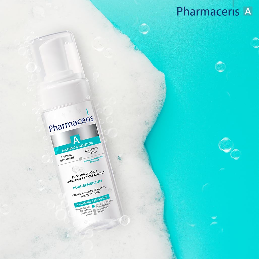 Pharmaceris A Puri-Sensilium, Eye and Face Cleanser, Foaming Cleanser for Sensitive Skin, Soothes Irritations, D-Panthenol, Hypoallergenic Face Wash - 150 ml