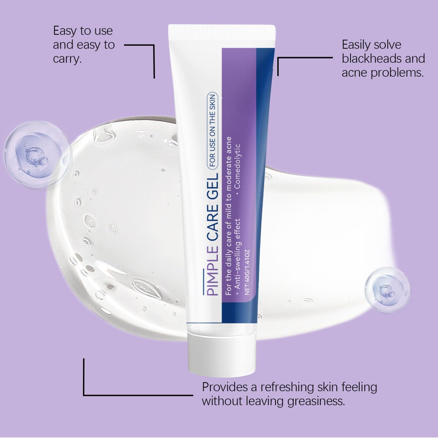 Anti Acne Gel for Face - Face Spot Treatment - Pimple Removal Gel with Tea Tree Oil,Salicylic Acid - Deep Pore Cleansing, Targets Acne, Blackheads & Blemishes, Hydrating Formula 40g