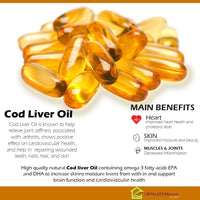Premium - Cod Liver Oil Capsules - 1000mg x 60 - High Strength - Omega-3 Fatty Acids Vitamin A & D - EPA and DHA