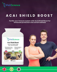 Wellscience Acai Shield Boost - Immune Support, Energy Booster & Antioxidant Protection with Acai Berry, Organic Moringa, Vitamins B6, Zinc & Biotin | Promotes Healthy Skin, Hair & Nails