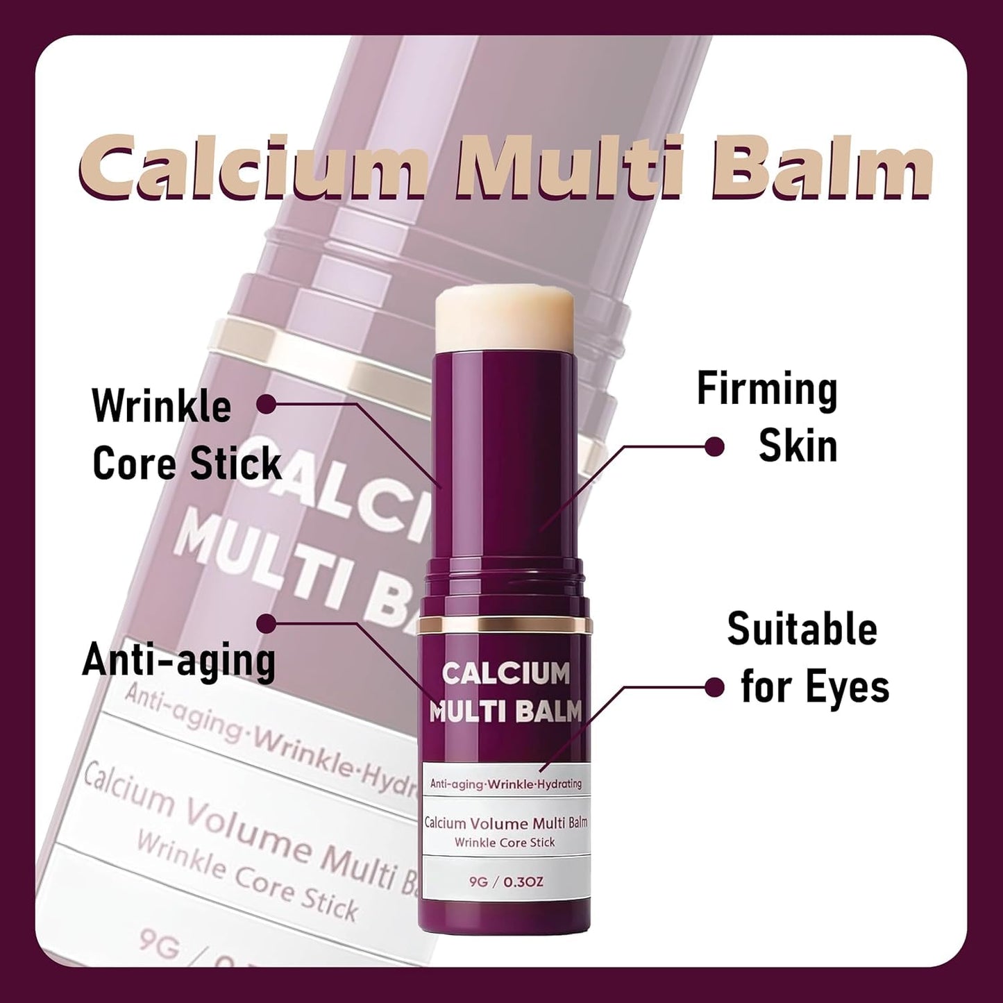 Nicooniu 2pcs Calcium Multi Balm,Calcium Volume Multi Balm,Wrinkle Core Stick,Korean Collagen Moisturing Stick,Anti-aging, Hydrating, Almond & Vitamin E for Lip Balm Eye Cream Neck
