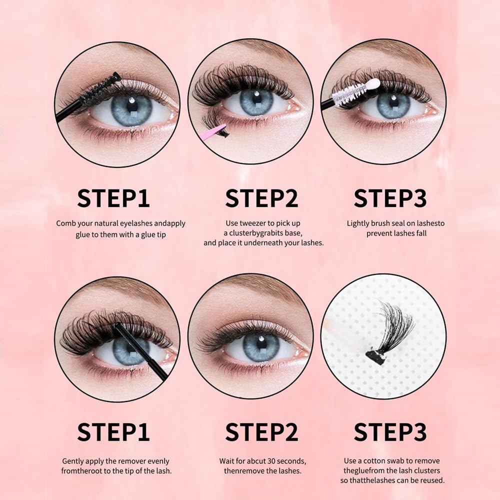 Yomice Lash Clusters Fluffy Individual Eyelashes 60D+80D+100D DIY Lash Extensions Thick Cluster Lashes 8-16mm Natural Eyelash Clusters Russian D Curl Volume Eyelash Extensions at Home(60D+80D+100D)