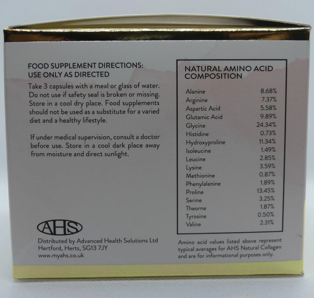 AHS Natural Collagen - Pack of 180 Capsules with Hyaluronic Acid and Rose Hip