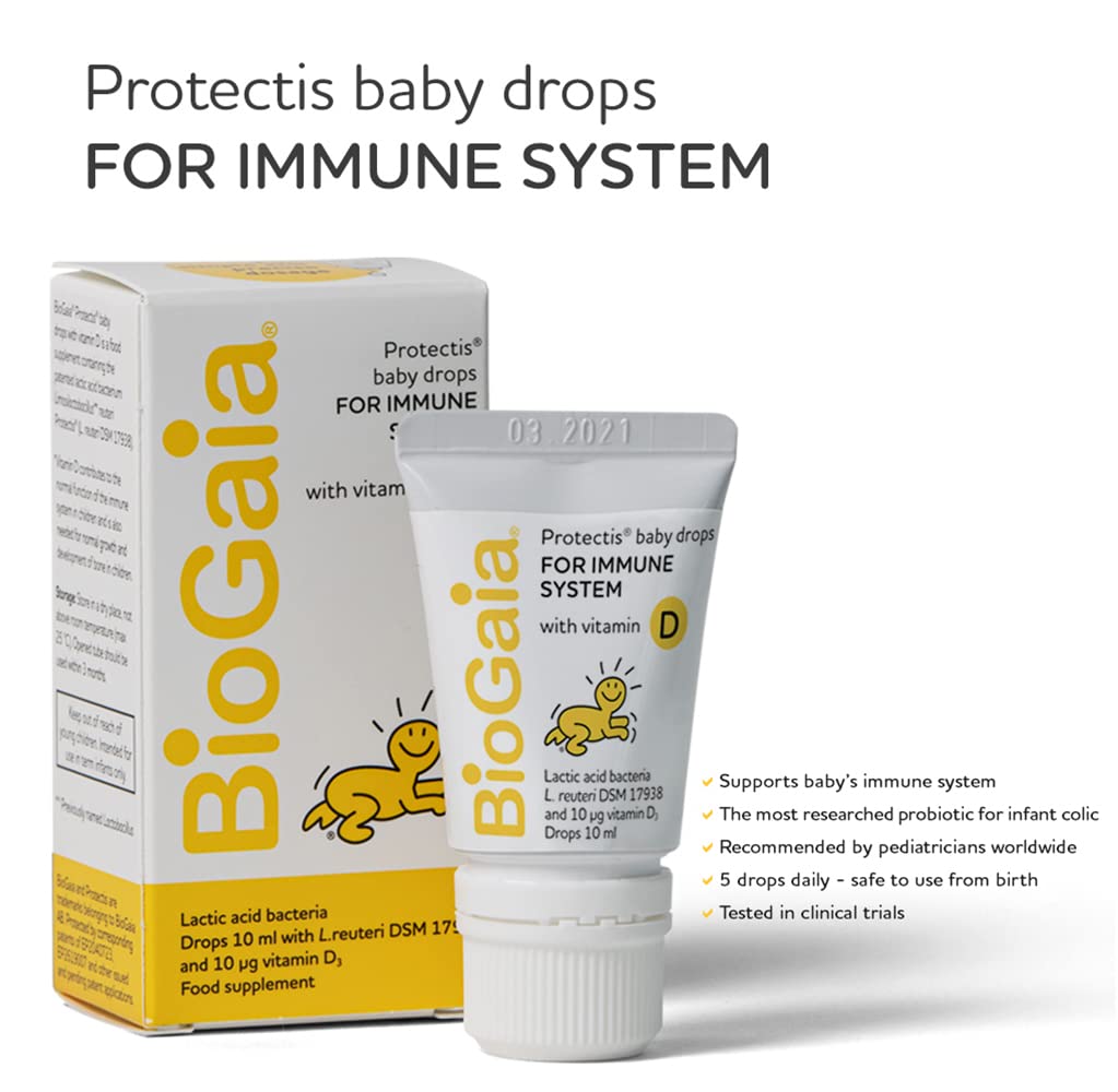 BIOGAIA Protectis Probiotic Drops with Vitamin D3 10ml Suitable for Newborn Babies,Balance Baby’s Gut Flora and Support Immune System. Contains BioGaia Patented L Reuteri DSM 17938.