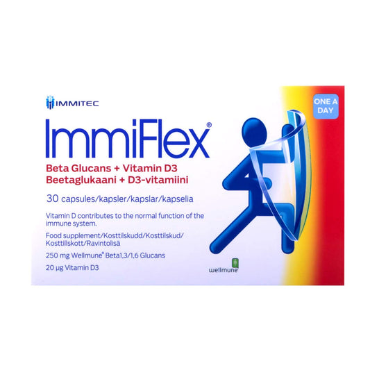 Immiflex ImmiFlex | Clinically Proven Betaglucan Supplement | 250mg x 30 Vegetarian Capsules with Vitamin D