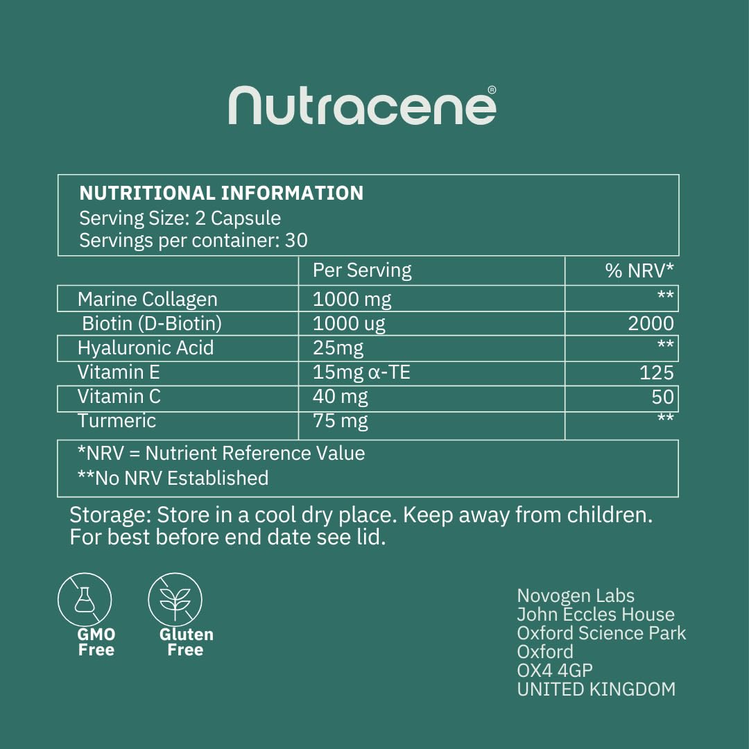 NUTRACENE Nutracene Collagen Complex | with Biotin, Vitamin C Hyaluronic Acid & Vitamin E | Healthy Skin, Hair, Nails | Made in The UK