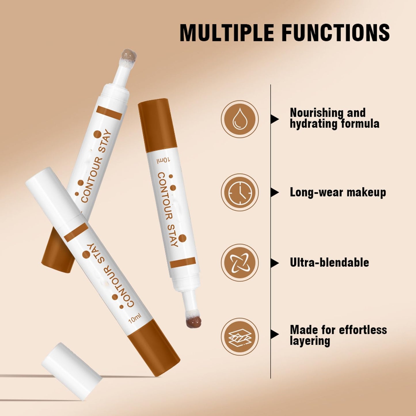 Maggidea Liquid Contour Stay, Long Wear Bronzer Cream Contour Makeup, Lightweight Bronzer Contour Stick with Sponge Tip, Long-Lasting Formula Flawless Definition Makeup, Blendable, Vegan & Cruelty-free