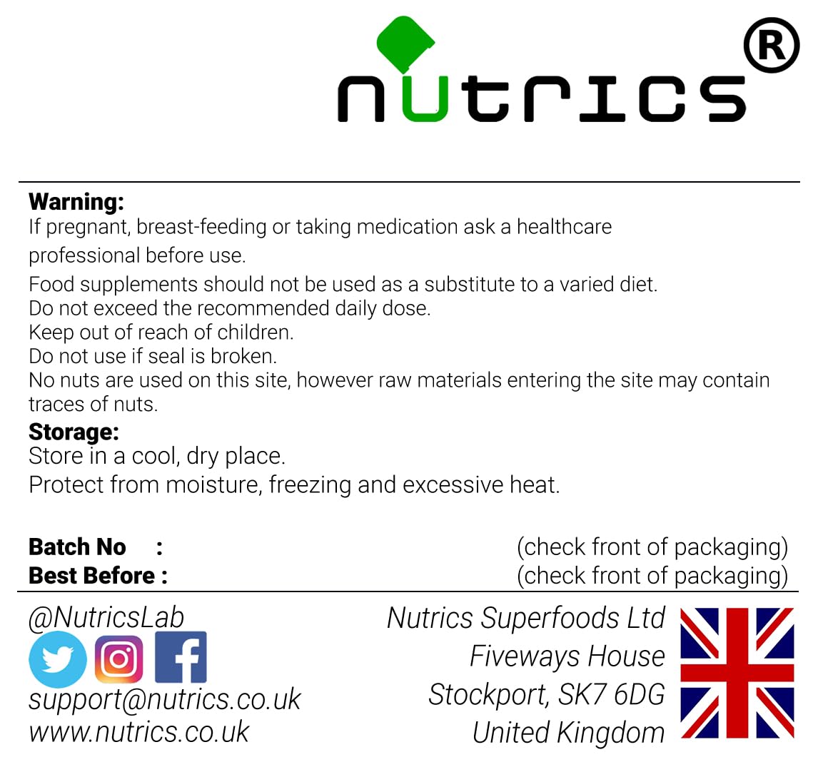 Nutrics® Slippery Elm Inner Bark 6300mg - Ulmus rubra 100% Pure x 90 V Capsules (1 Month Supply) - Suitable for Vegan Vegetarian Halal & Kosher Diet