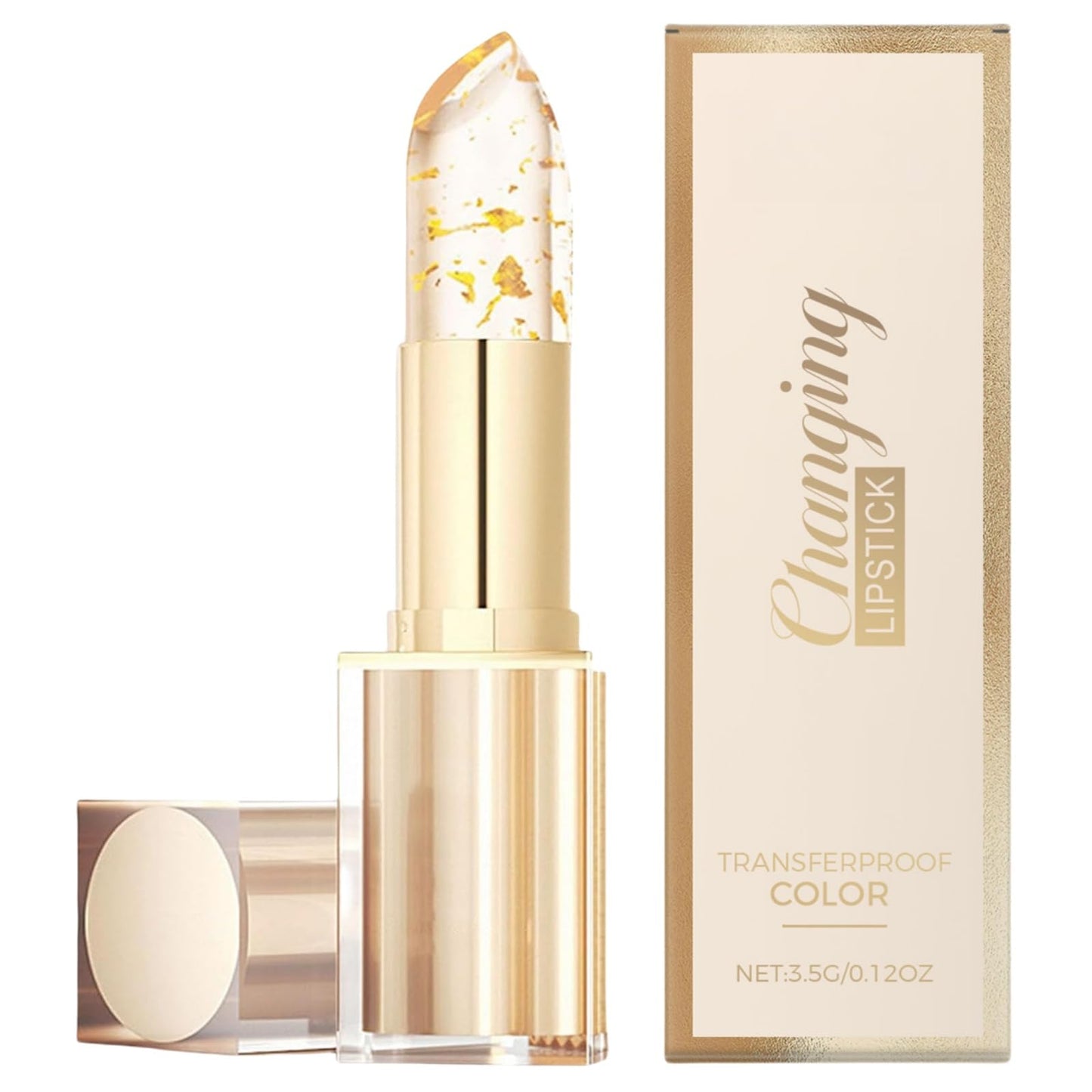 Xunzhi Transferproof Color Changing Lipstick,Temperature Color Change Lip Balm,Moisturizer Lip Balm,Transparente Gold Crystal Color Changing L/ip Stick,Gold Foil Moisturizing Glossy Shine L/ip Gloss