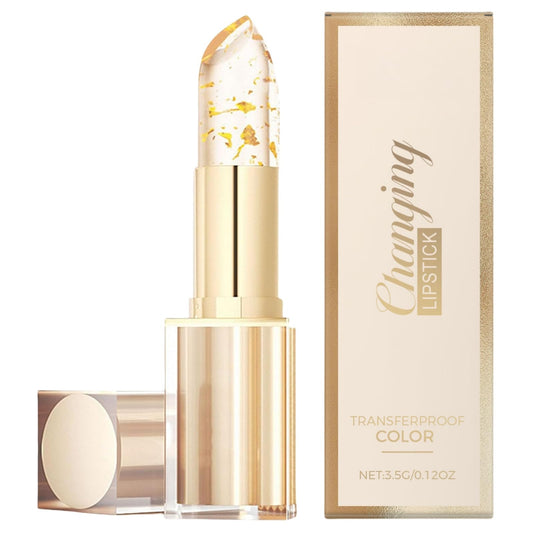 Xunzhi Transferproof Color Changing Lipstick,Temperature Color Change Lip Balm,Moisturizer Lip Balm,Transparente Gold Crystal Color Changing L/ip Stick,Gold Foil Moisturizing Glossy Shine L/ip Gloss