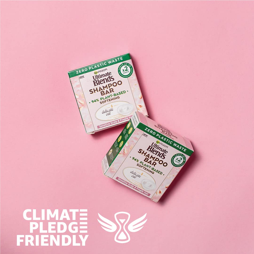 Garnier Ultimate Blends Delicate Oat Softening Shampoo Bar for Sensitive Scalp and Fragile Hair, Clear, 60 g (Pack of 1)