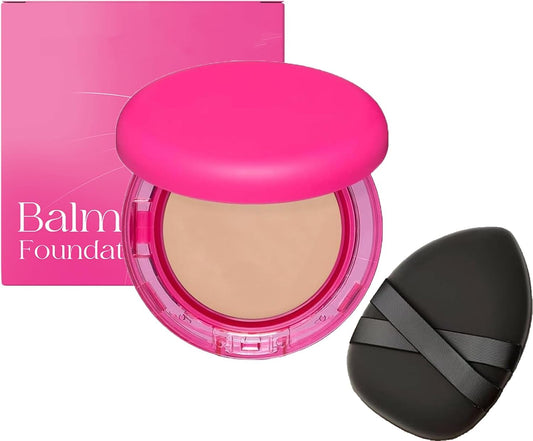 SHEBEEDO Peptide Bounce Balm Foundation with Brush, Medium Buildable Coverage Powder Make Up for Mature Skin, Natural Age Defying Powder for Older Women, Foundation Full Coverage for All Skin Types(Natural)