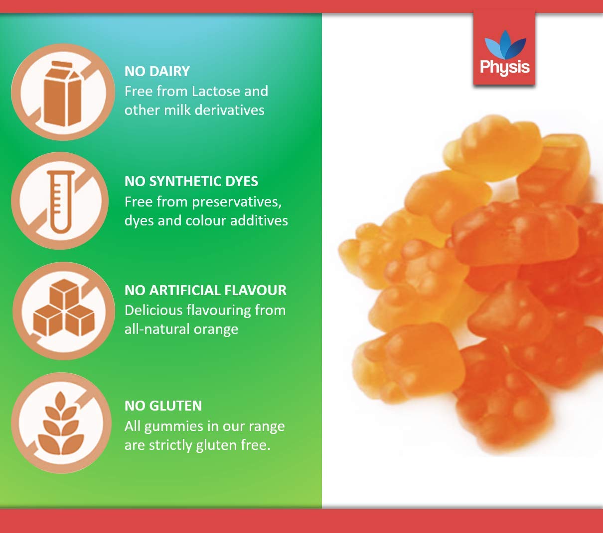 Physis Kids Multivitamin Gummies | Ages 2+ | 30 Orange Flavour Chewable Vitamin with Vitamins C, D, Omega 3 & More | Kids Vitamins Chewies for Cognition, Energy & Support Growth | Children's Vitamins