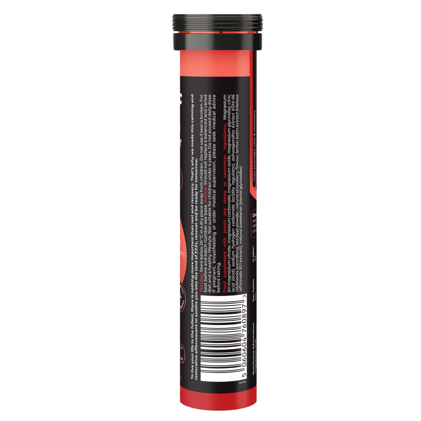 Tonic Health Rest and Recovery Effervescent Tablets - 300mg Elemental Magnesium, Ashwagandha, Lemon Balm - No Sugar, Magnesium Glycinate - Relax and Recharge, Strawberry 60 Count