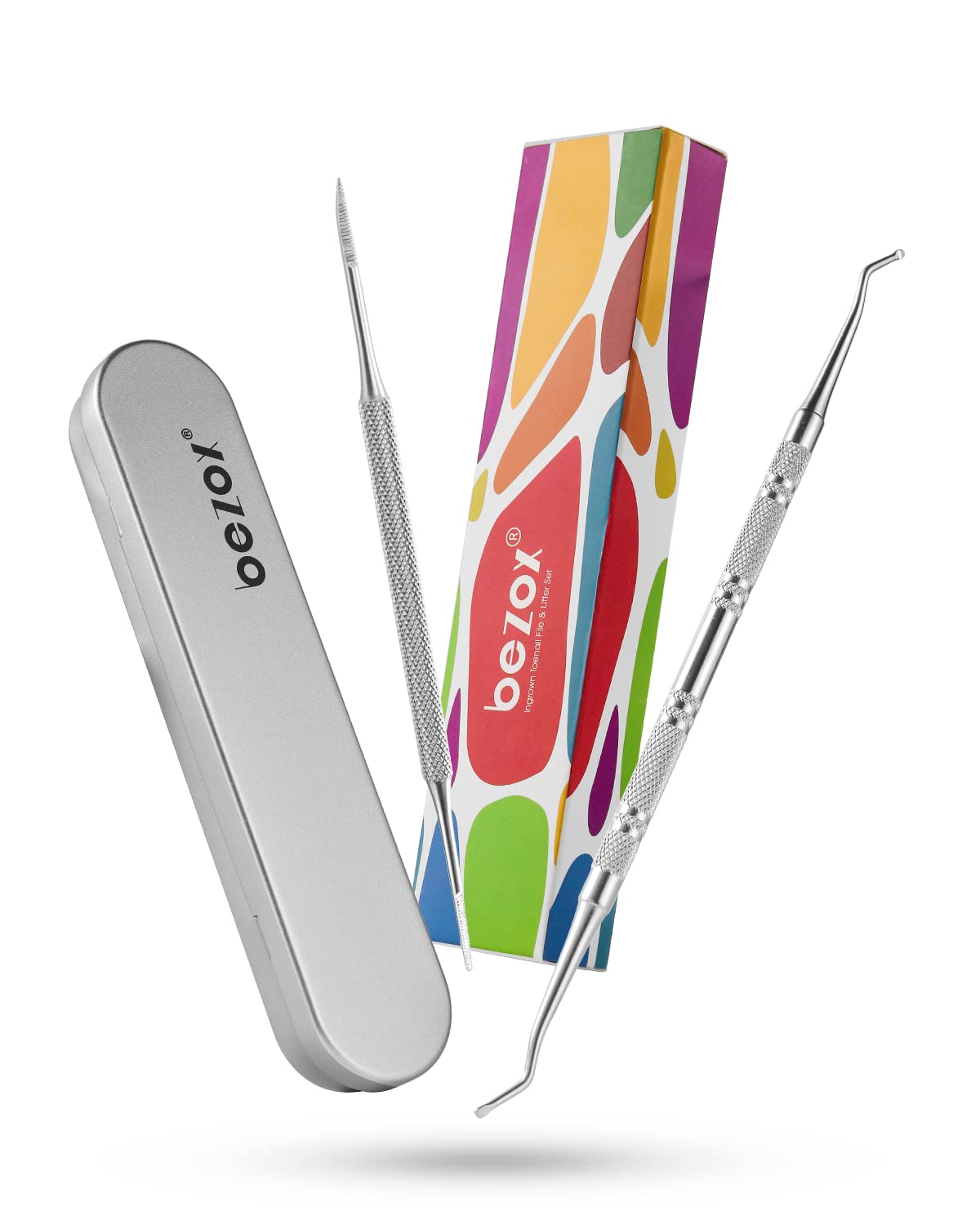 BEZOX Ingrown Toenail File(13.4cm) & Lifter Set(16.5cm)- Podiatrist Preferred Ingrown Toenail Treatment Tool