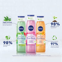 NIVEA Fresh Blends Raspberry Shower Gel (300ml), Raspberry-Scented Women's Shower Gel, Vegan Shower Gel Made with Natural Raspberry and Blueberry Juice, and Almond Milk