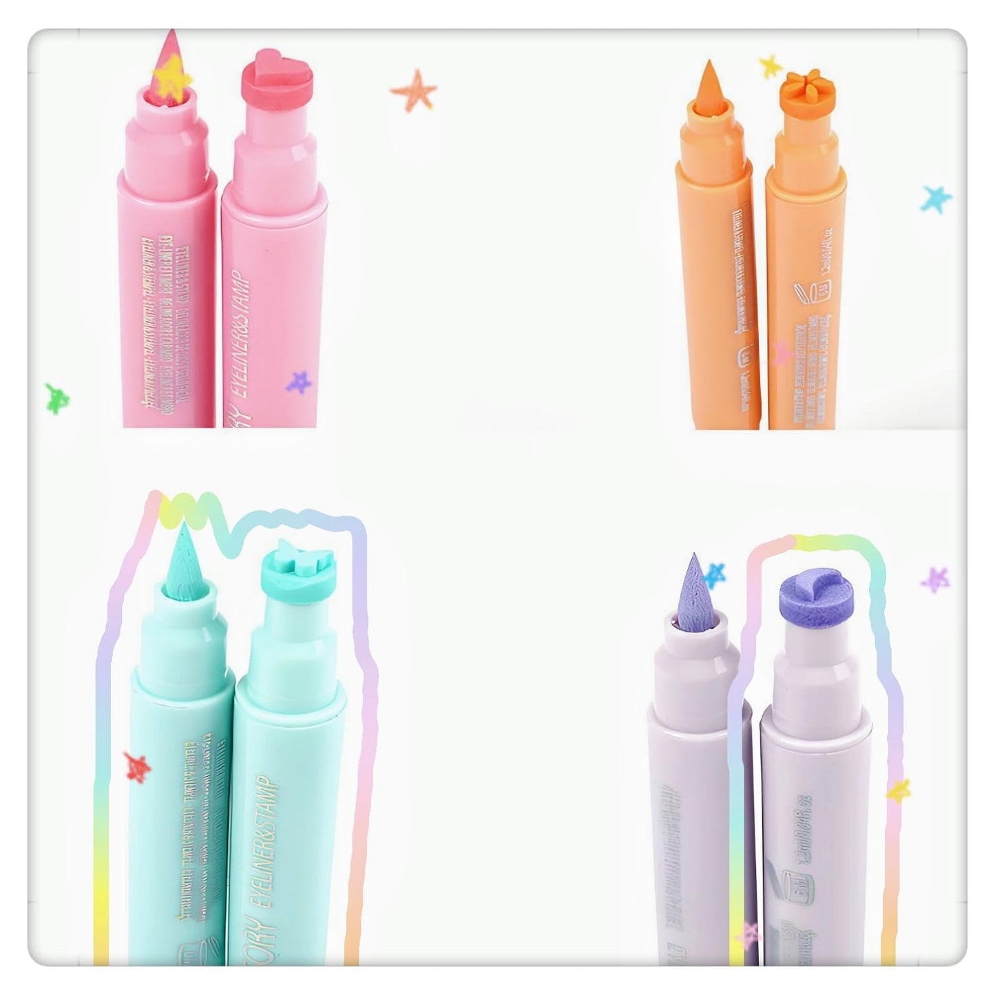 Generic 5PCS Eyeliner Stamp Set, Double-Ended Liquid Eyeliner Pencils with Heart, Moon, Butterfly, Star & Flower Stamps, Waterproof & Smudge-Proof Eyeliner Tools for Fun, Easy Makeup Designs