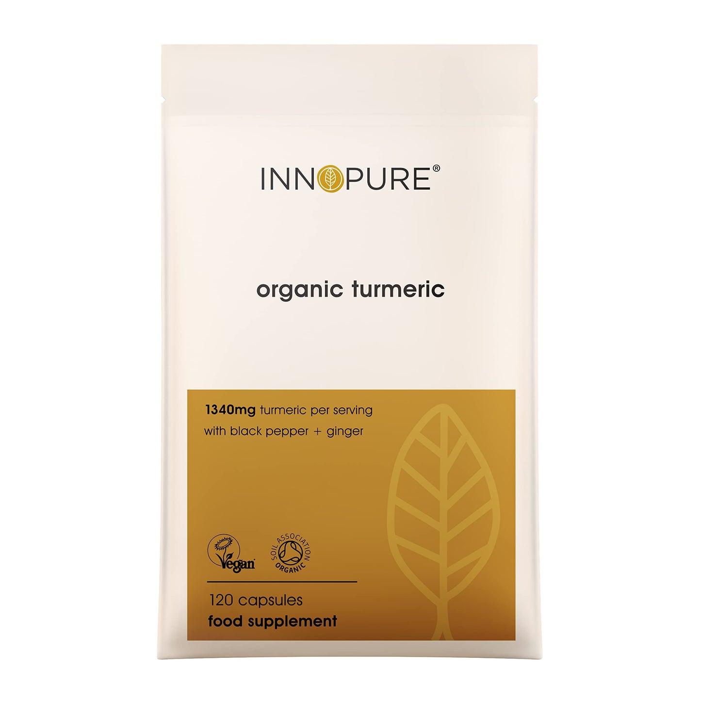 Organic Turmeric with Black Pepper & Ginger (No Fillers or Binders) 120 Capsules - High Strength Turmeric Supplement - UK Made by INNOPURE