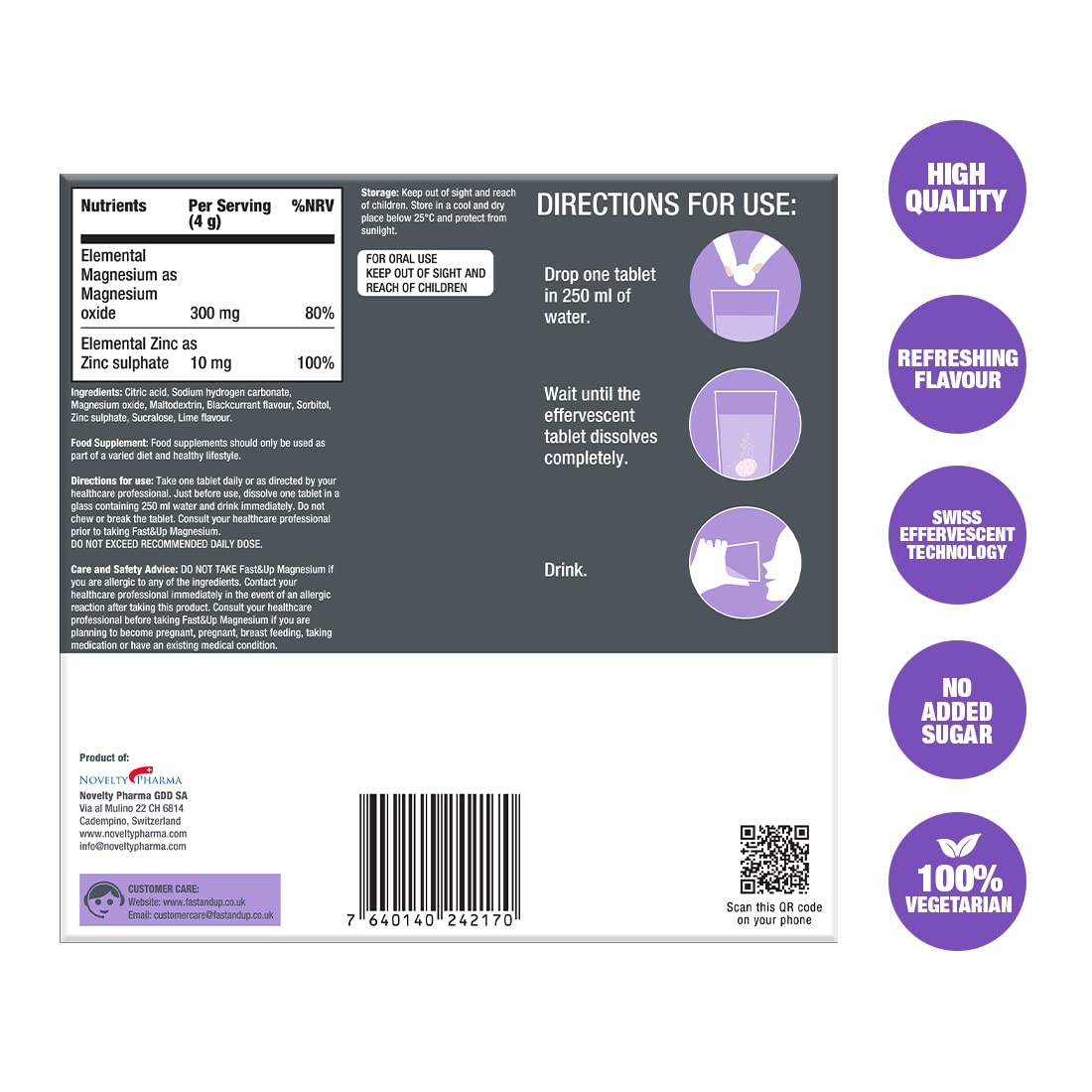 FAST&UP Fast&Up Magnesium - 300mg Magnesium & 10mg Zinc - Saver Multipack - 80 Tablets (4 x 20) - Tasty Blackcurrant & Lime Flavour