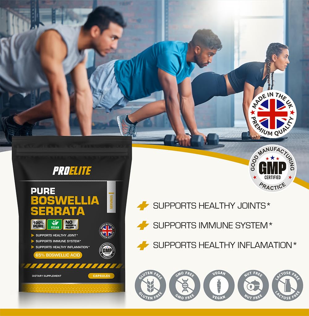 Boswellia Serrata Extract 10,000mg – 65% Boswellic Acid (500mg per Capsule) | Joint Care Supplements | 120 Capsules (4 Months Supply) | Indian Frankincense Resin | by PROELITE