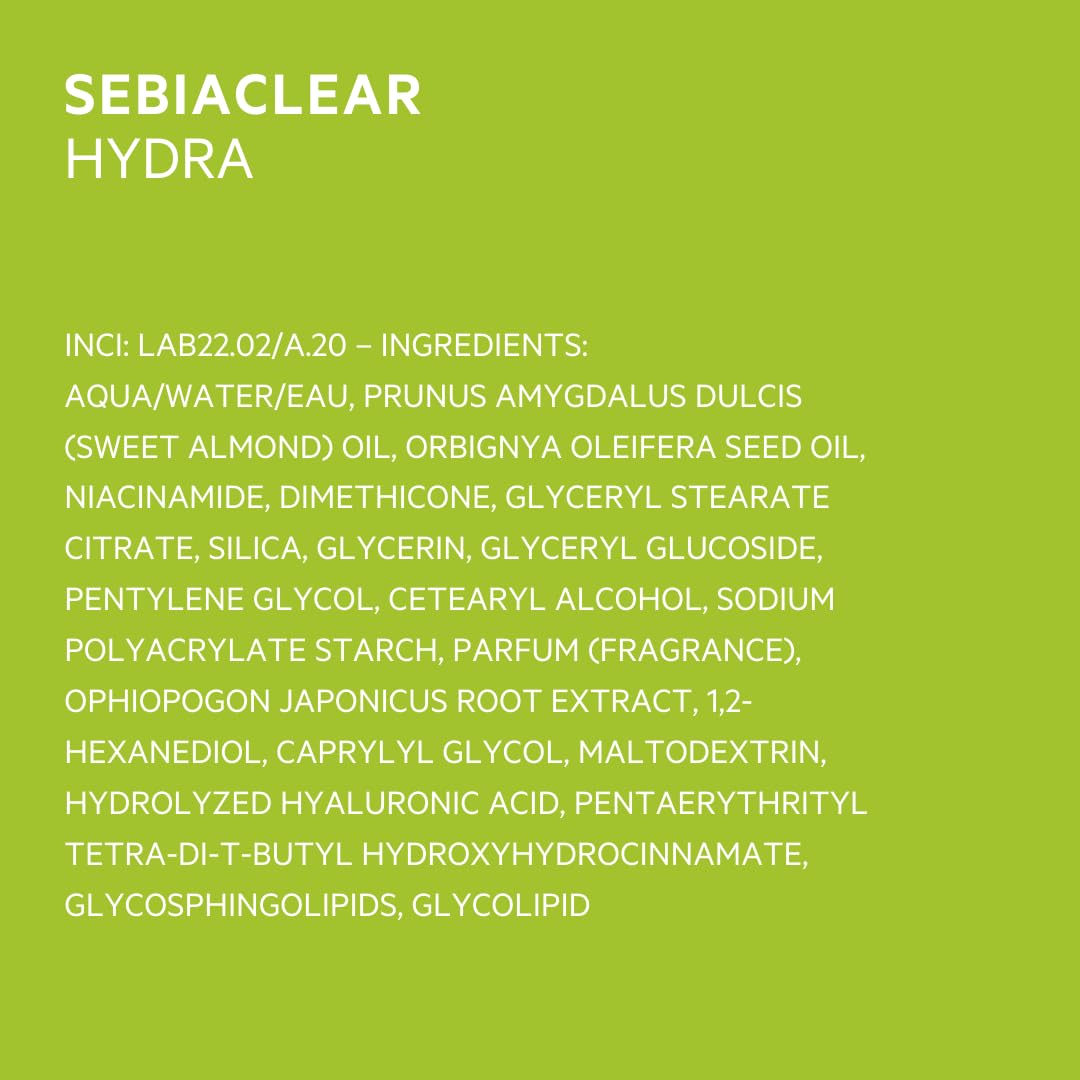 SVR SEBIACLEAR HYDRA - Face Moisturiser for Oily & Acne-Prone Skin – Non-Comedogenic Cream with Niacinamide & Omega Ceramides – Soothing 48hr Hydration – Acne Treatment Skincare, 40ml