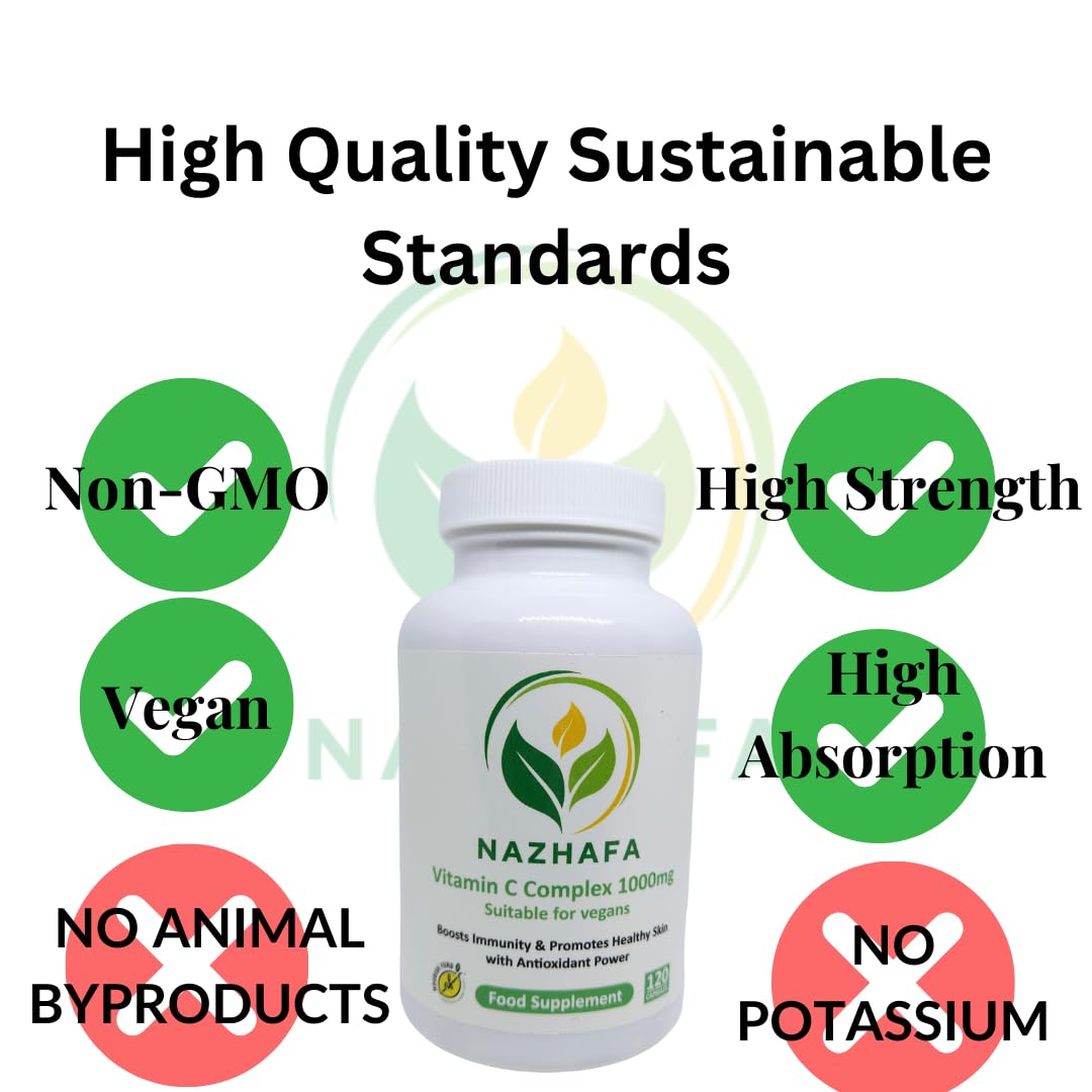 Vitamin C 1000mg - High Strength, Halal & Vegan Capsules | Enhanced with Rosehip & Acerola | Immune Support, Collagen Boost & Antioxidant Protection | Nazhafa