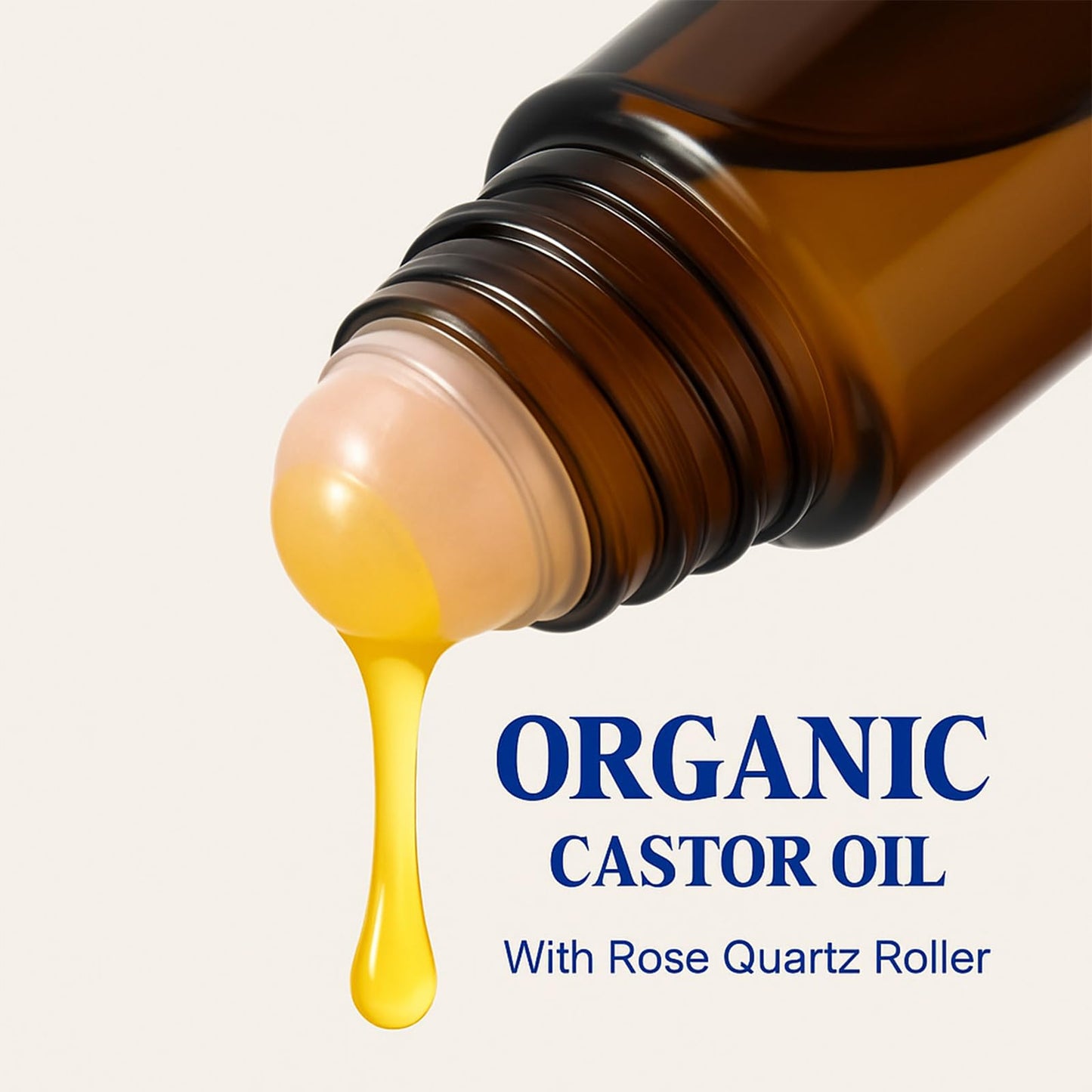 ThamGlow Organic Castor Oil with Rose Quartz Roller, Organic Castor Oil Roll On, Natural Ingredients