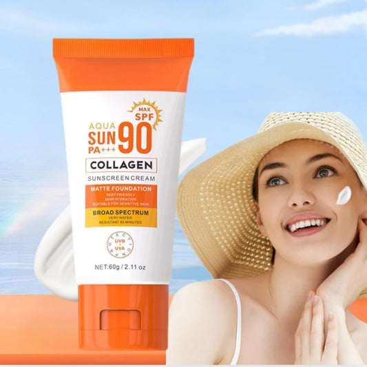 HUOWEH 60g Sun Block,Sun Cream Face,Collagen Sunscreen SPF 90 PA+++, Ultra High Protection Face Moisturizer with 36HR Hydration, Water-Resistant (80 Min), Non-Sticky & Sweat-Resistant