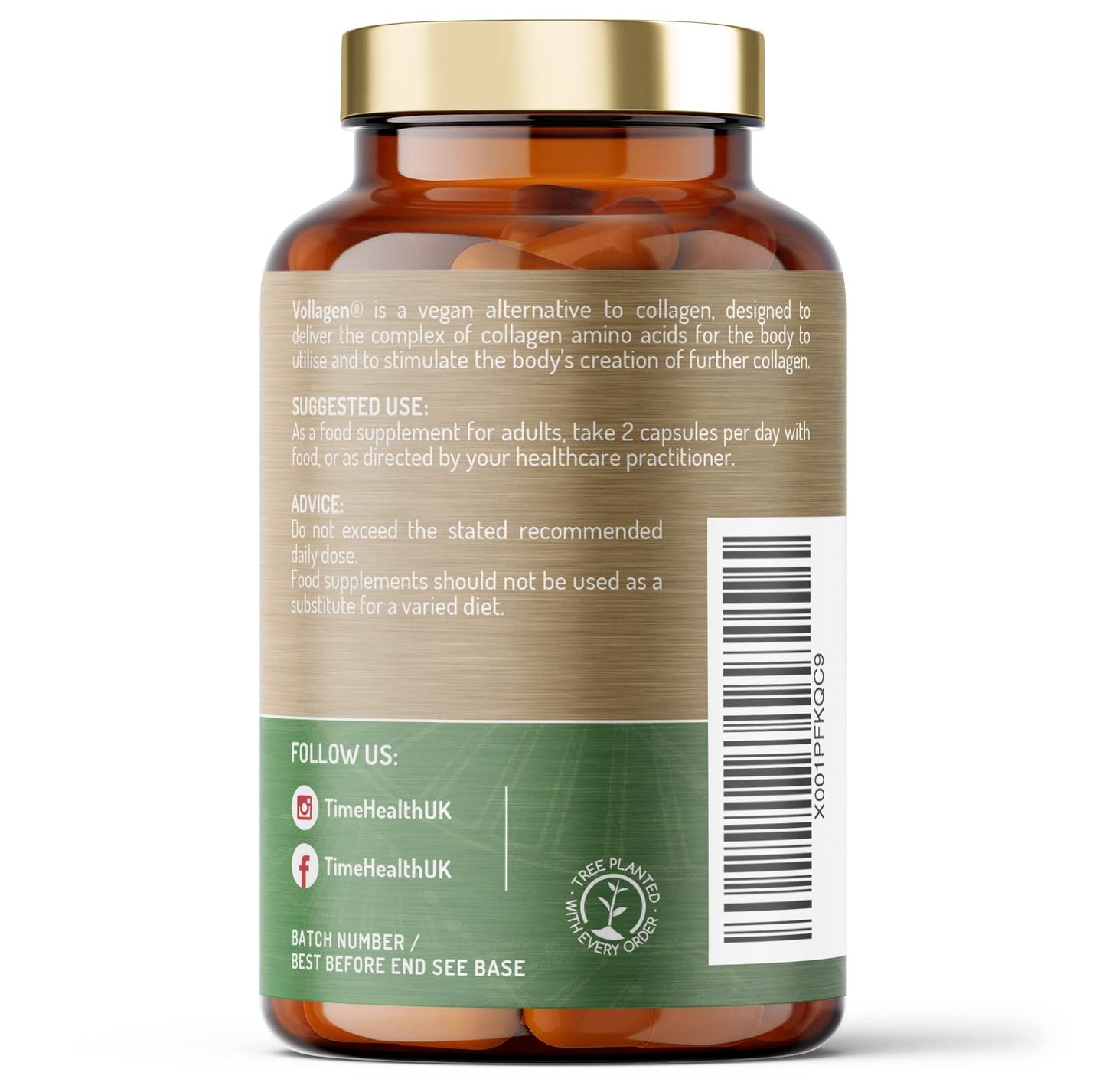 Vollagen® Advanced Vegan Collagen - 18 Amino Acid Complex in Ratio of Collagen - Studied Effectiveness - 120 Capsules - Vegetarian - Zero Additives - Pullulan