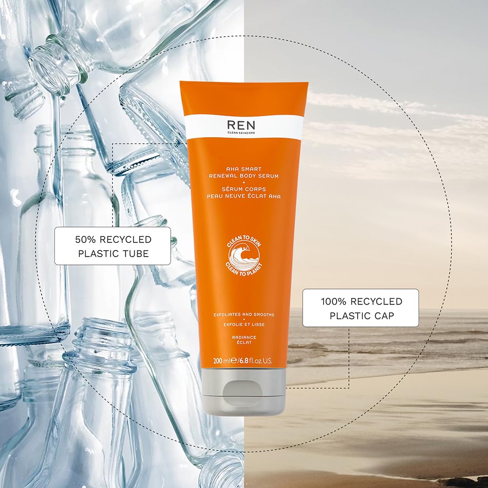 REN Clean Skincare - AHA Smart Renewal Body Serum - Exfoliating and Hydrating Skincare Serum 200 ml, (Pack of 1), 44412