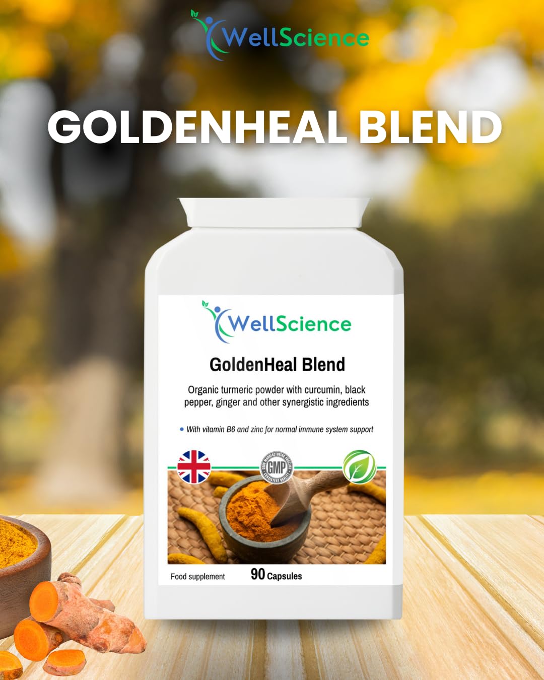 Wellscience WellScience GoldenHeal Blend: Immune Support, Anti-Inflammatory, and Digestive Health - Organic Turmeric, Curcumin, Black Pepper, Ginger & Cayenne