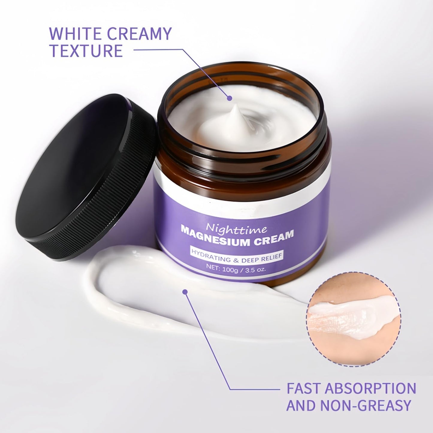 Siyinzu 100g Magnesium Cream for Sleep,Magnesium Sleep Body Cream,Magnesium Body Lotion,Magnesium Soothing S/leep Butter,Magnesium Calm C-ream,Organics Magnesium Balm,Relief Lavender & Magnesium Moisturizer