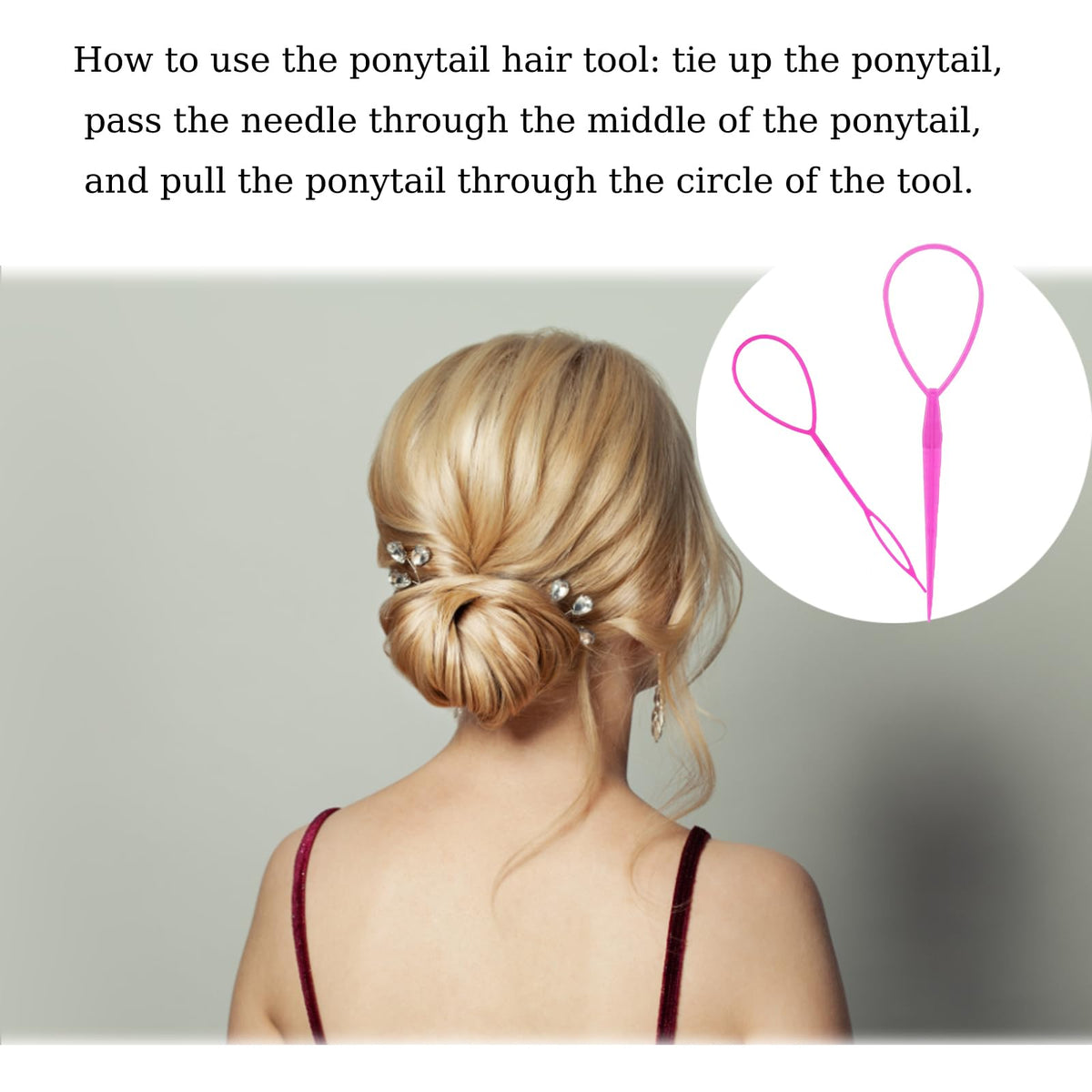 SIYUPU 2pcs Ponytail Pull Through Hair Hoop Tool, Braiding Tool topsy tail hair tool, Hair Pull Through Tool, Pony Tail Hair Tool, Hair Braiding Tools Hair Looping Tool Styling Maker For Women Girls(Pink)