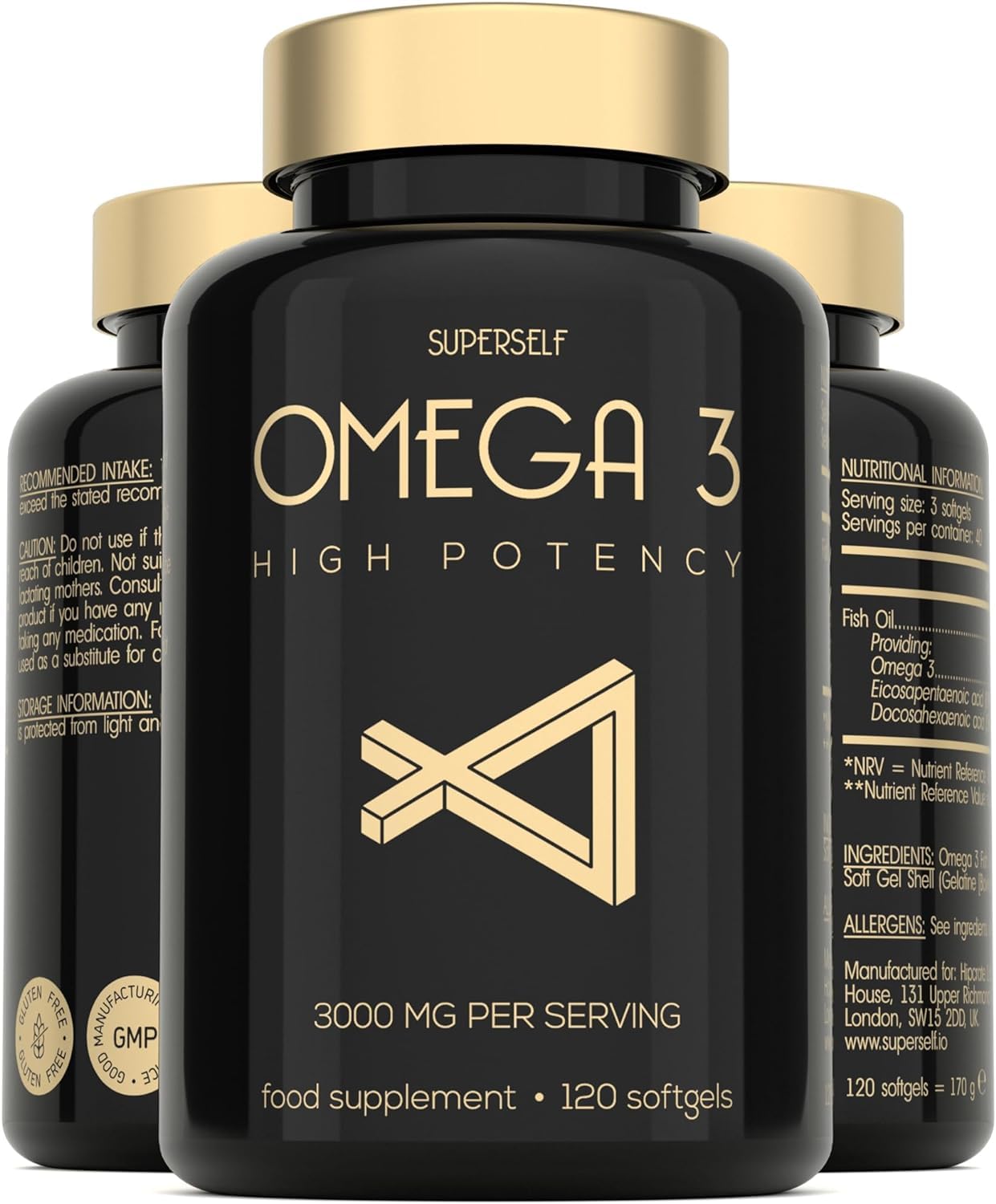 Fish Oil Omega 3 Capsules - High Strength 3000mg - 120 Softgel Capsules - Easy to Swallow & Burpless - Triple Potency DHA 660mg & EPA 990mg - UK Made Omega 3 Supplement - 1000mg Fish Oil per Tablet