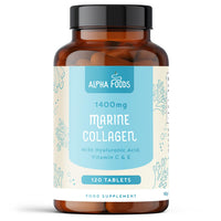 Marine Collagen Tablets 1400mg | with Hyaluronic Acid, Vitamin C, E, Zinc & Biotin | High Strength Hydrolysed Collagen Supplements for Women and Men | 120 Tablets | Skin, Joints & Hair | Alpha Foods
