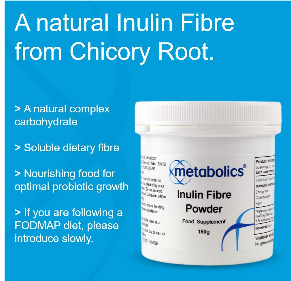 Metabolics Inulin Fibre Powder- 150g Pot- from Chicory Root with No Added Ingredients Made in The UK