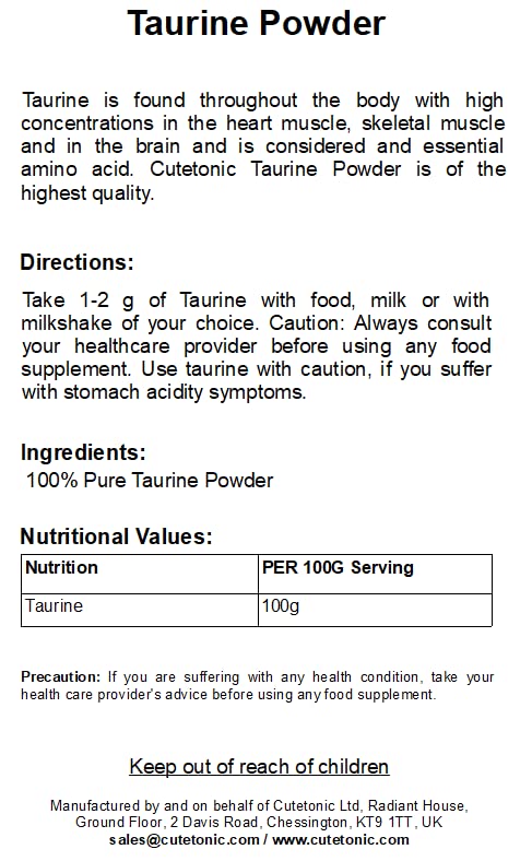 Cutetonic® Taurine powder 100% Pure (500g)