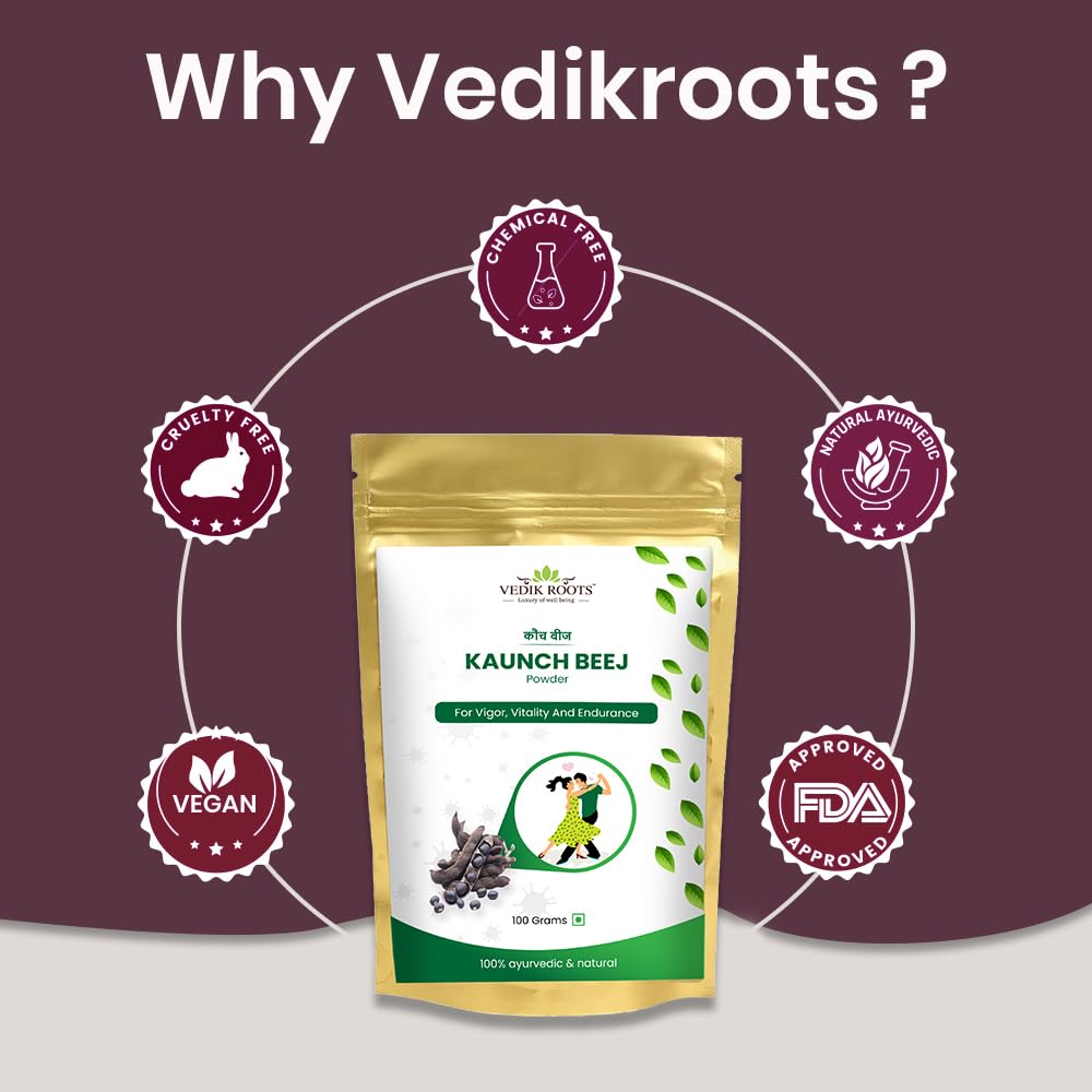Vedikroots VedikRoots Kaunch Beej Powder - Tap Into The Power of Ayurveda for Increased Strength and Stamina (100g)