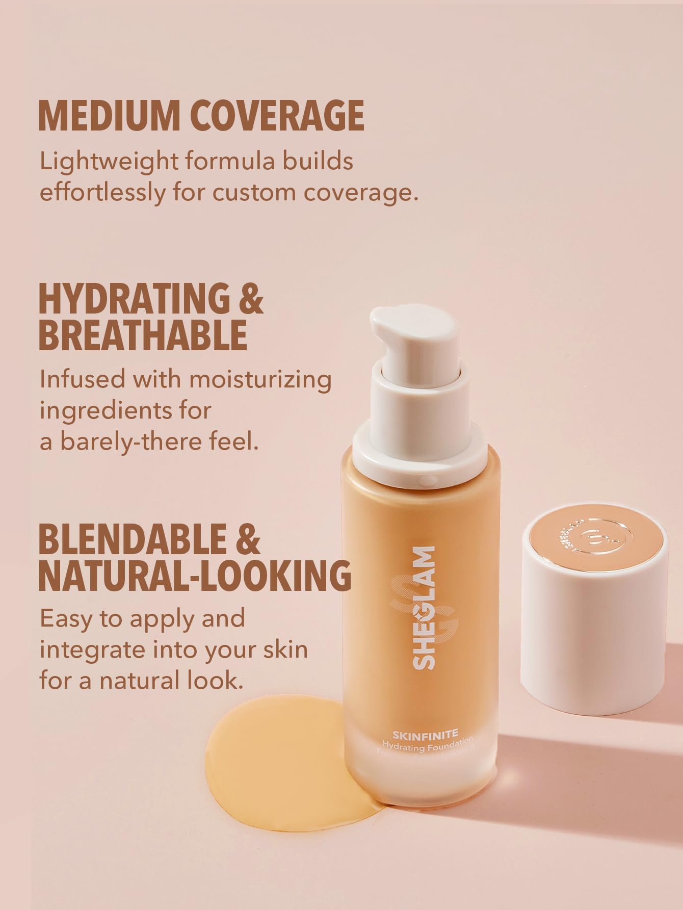 SHEGLAM Skinfinite Hydrating Foundation Flawless Dewy Foundation Hydrating Coverage Invisible Pore Concealer Pore-less Non-Greasy Lightweight Natural Soft Liquid Foundation-Shell