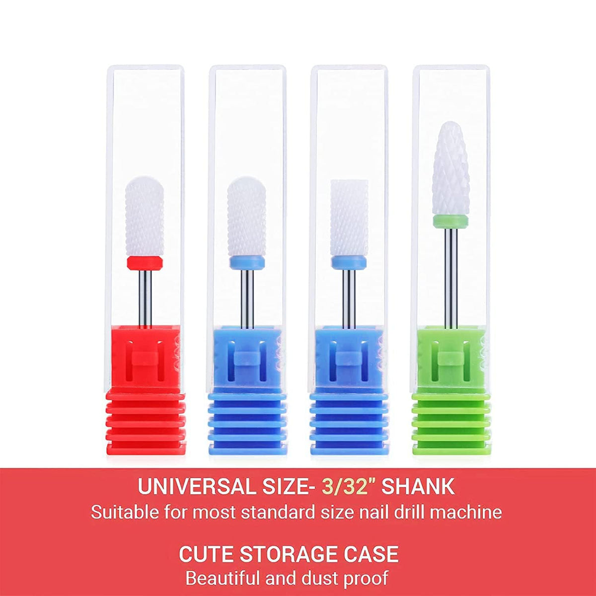 MelodySusie 21pcs Nail Drill Bit Set, Professional 3/32'' Ceramic Diamond Carbide Acrylic Gel Nail Art Tool Kit, Cuticle Remover Bit for Acrylic Gel Dip Powder, Nail Manicure Pedicure (Ceramic 4pcs)