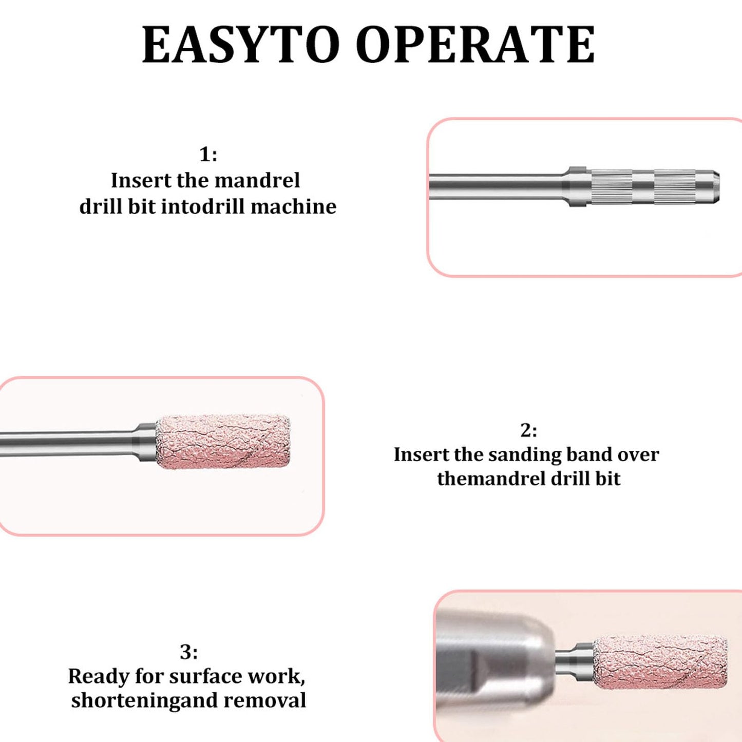 DMQ Sanding Bands for Nail Drill, 100Pcs Mini Extra Fine 240 Grit Nail File Small Nail Sanding Bands Set with Upgrade 2pcs 3/32'' Mandrels Bits for Acrylic Nail Gel Removing Shaping Manicure Pedicure