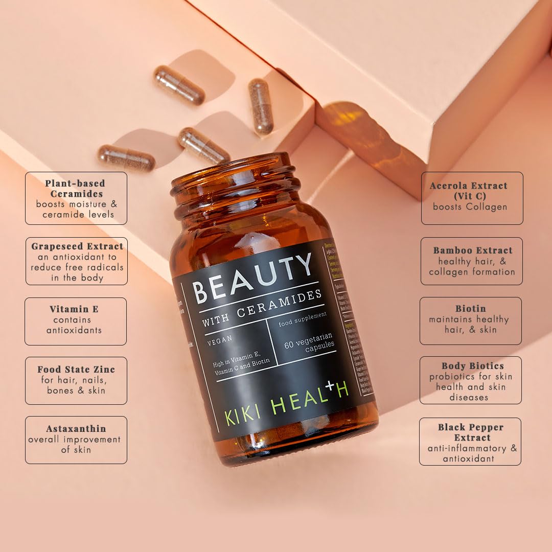 KIKI HEALTH KIKI Health - Beauty Capsules with Plant-Based Ceramides - High in Vitamin C, Vitamin E, Biotin and Zinc - for Maintenance of Normal Hair and Skin - 60 Vegetarian Capsules