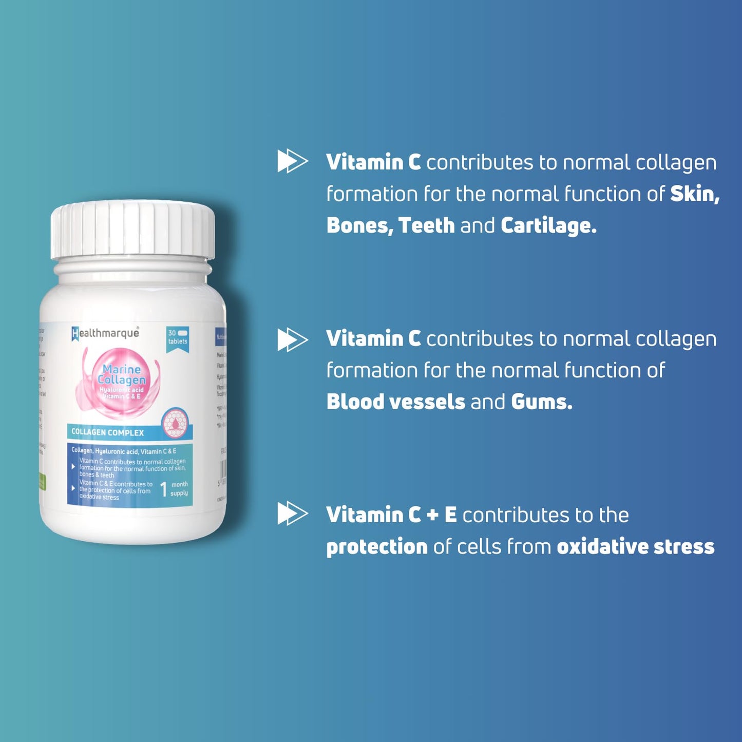 Healthmarque Collagen Complex | Collagen + Hyaluronic Acid + Vitamin C + Vitamin E | Tablets