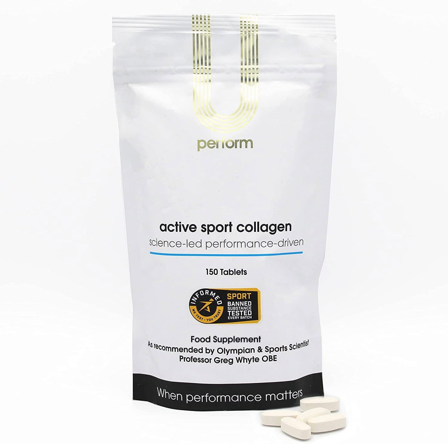 U Perform - Informed Sports Collagen for Fast Muscle Recovery, Hydrolysed Collagen Peptides from Grass Fed Bovine, 5000mg (150 Tablets)