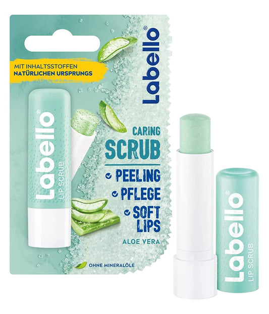 Labello Lip Scrub Aloe Vera (5.5 ml), Innovative Lip Balm with Scrub Particles of Natural Origin, Gentle Lip Scrub with Vitamin E