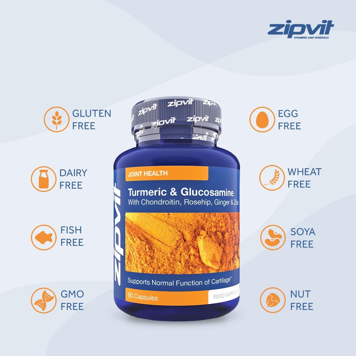 Turmeric Curcumin Plus Glucosamine and Chondroitin Complex with Added Vitamin C, Rosehip, Ginger and Zinc - 90 Capsules. Maintains Normal Joint Cartilage. UK Supplier
